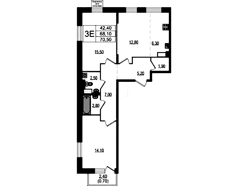 2-комнатная квартира 68.8 м², 7/7 эт., ЖК «Курортный квартал»